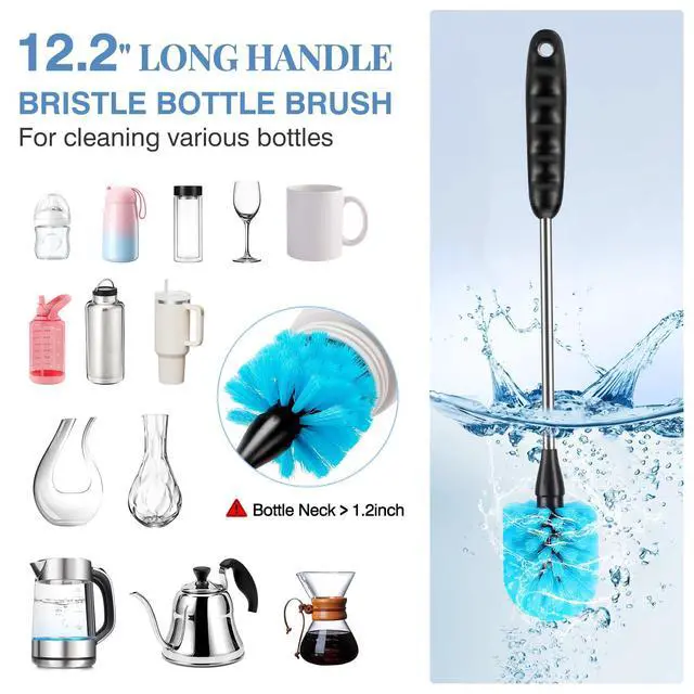 Alt view image 4 of 7 - Water Bottle Brush Set, Long Handle 3-in-1 Stainless Steel Water Bottle Scrubbing Brush, Cleaning for Narrow Neck Bottles, Sport Bottles, Baby Bottles, Coffee Mugs, Tumblers, Flask