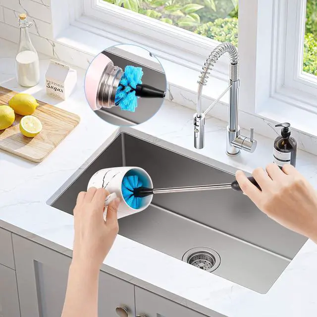 Alt view image 5 of 7 - Water Bottle Brush Set, Long Handle 3-in-1 Stainless Steel Water Bottle Scrubbing Brush, Cleaning for Narrow Neck Bottles, Sport Bottles, Baby Bottles, Coffee Mugs, Tumblers, Flask