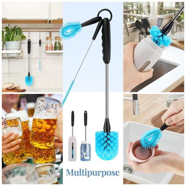 Alt view image 7 of 7 - Water Bottle Brush Set, Long Handle 3-in-1 Stainless Steel Water Bottle Scrubbing Brush, Cleaning for Narrow Neck Bottles, Sport Bottles, Baby Bottles, Coffee Mugs, Tumblers, Flask