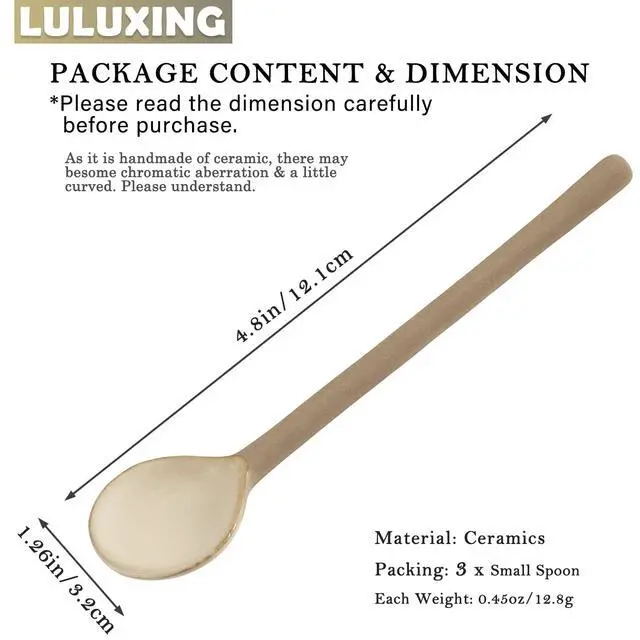 Alt view image 4 of 6 - Ceramic Small Coffee Spoon 4.5inch Retro Small Porcelain Spoon Mini Teaspoons For Coffee Sugar Dessert Cute Tableware Pack of 3