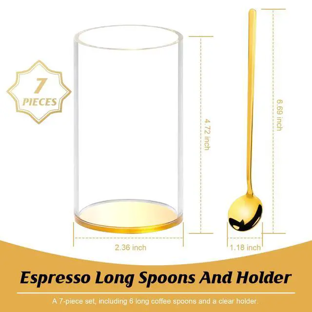Alt view image 2 of 7 - 6 Pcs 6.7 Inches Coffee Spoons with Gold Base Holder Tea Spoons Long Handle Espresso Spoons Gold Coffee Stir Spoons Set Ice Tea Spoons Bulk Dessert Spoons Stainless Steel for Coffee Bar Tea party