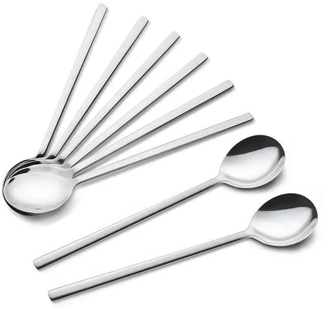 Main image of Spoons, 8 Pieces Korean Spoon, 8.5 Inch Stainless Steel Table Soup Spoons with Long Handles for Home, Kitchen, or Restaurant Flatware Set