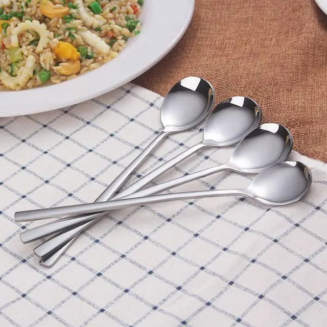 Alt view image 2 of 7 - Spoons, 8 Pieces Korean Spoon, 8.5 Inch Stainless Steel Table Soup Spoons with Long Handles for Home, Kitchen, or Restaurant Flatware Set