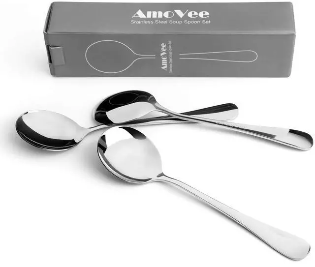 Alt view image 3 of 7 - Soup Spoons, Wholesale Spoons Silverware, Round Stainless Steel Spoon Set of 8