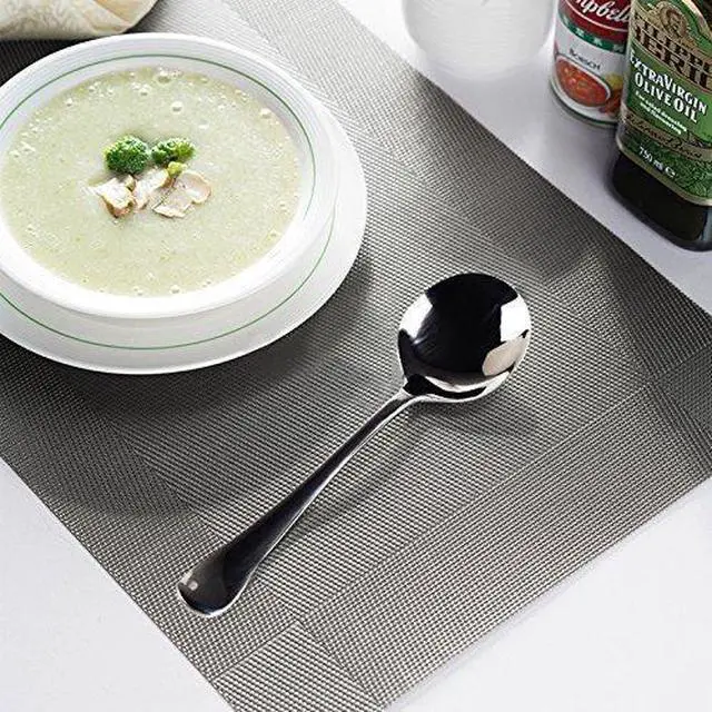 Alt view image 5 of 7 - Soup Spoons, Wholesale Spoons Silverware, Round Stainless Steel Spoon Set of 8
