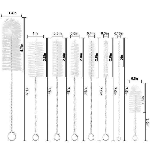 Alt view image 2 of 6 - 8 Pcs Bottle and Straw Cleaner, Long Deep Nylon Brush with Bendable Stainless Steel Flexible Handles for Bottles, Straws, Pipes, Wine Decanter, Sinks and Cup Cover