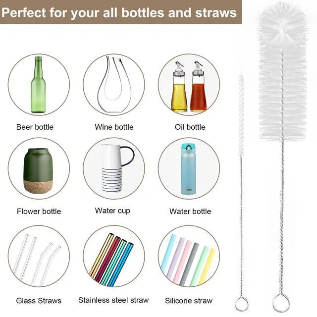 Alt view image 4 of 6 - 8 Pcs Bottle and Straw Cleaner, Long Deep Nylon Brush with Bendable Stainless Steel Flexible Handles for Bottles, Straws, Pipes, Wine Decanter, Sinks and Cup Cover
