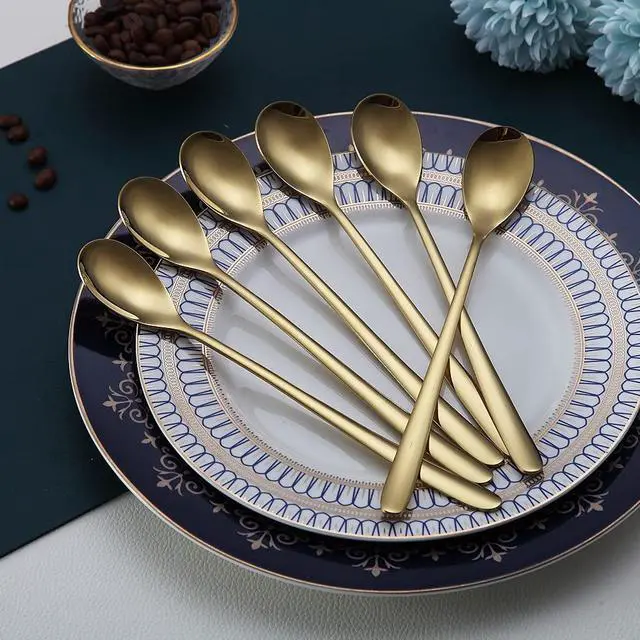 Alt view image 3 of 7 - Gold Long Handle Coffee Spoons, Premium Stainless Steel Stirrers for Ice Tea, Ice Cream, Cocktails - Set of 6