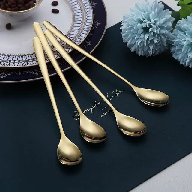 Alt view image 4 of 7 - Gold Long Handle Coffee Spoons, Premium Stainless Steel Stirrers for Ice Tea, Ice Cream, Cocktails - Set of 6