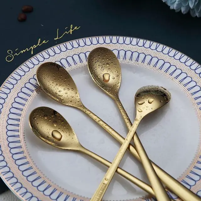 Alt view image 6 of 7 - Gold Long Handle Coffee Spoons, Premium Stainless Steel Stirrers for Ice Tea, Ice Cream, Cocktails - Set of 6