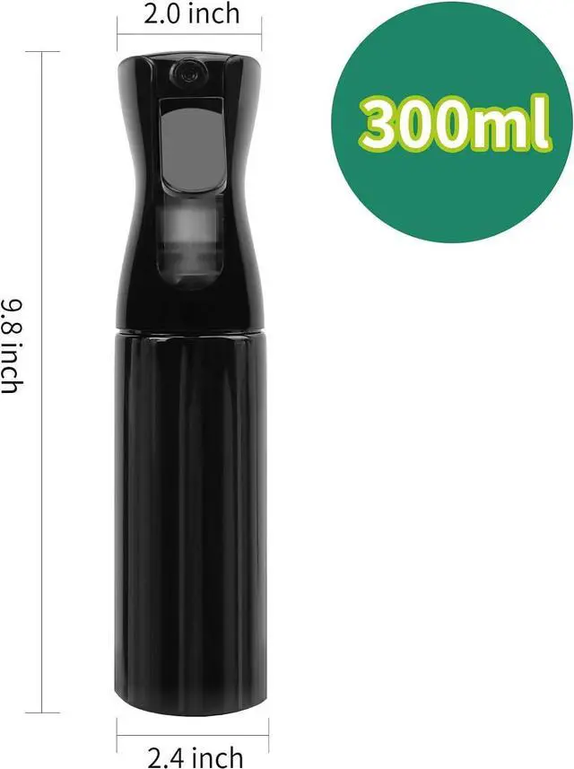 Alt view image 2 of 7 - Spray Bottle for Hair (10.1oz/300ml) - 2 Seconds of Mist - Empty Ultra Fine Plastic Water Sprayer, For Hairstyling, Cleaning, Salons, Plants, Essential Oil Scents & More - BlackPress it 3 times