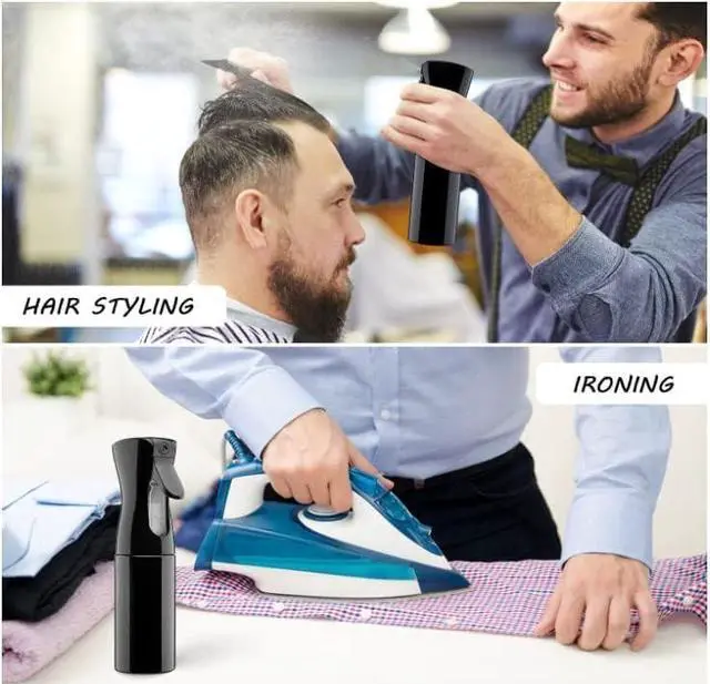 Alt view image 3 of 7 - Spray Bottle for Hair (10.1oz/300ml) - 2 Seconds of Mist - Empty Ultra Fine Plastic Water Sprayer, For Hairstyling, Cleaning, Salons, Plants, Essential Oil Scents & More - BlackPress it 3 times