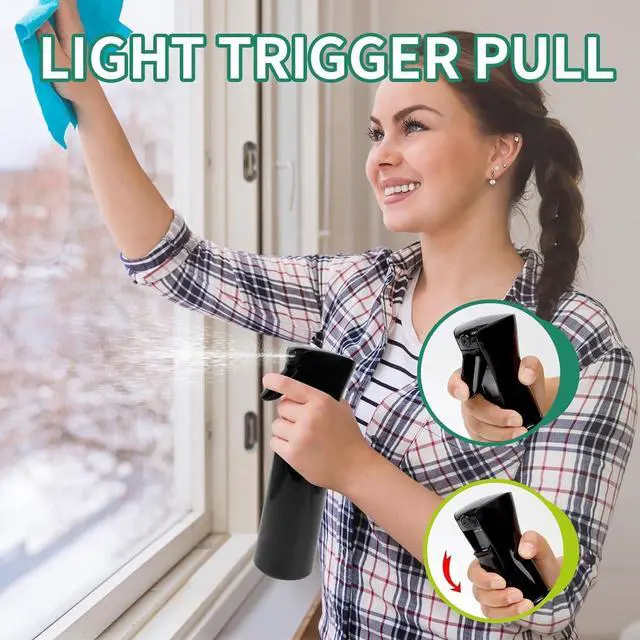 Alt view image 6 of 7 - Spray Bottle for Hair (10.1oz/300ml) - 2 Seconds of Mist - Empty Ultra Fine Plastic Water Sprayer, For Hairstyling, Cleaning, Salons, Plants, Essential Oil Scents & More - BlackPress it 3 times