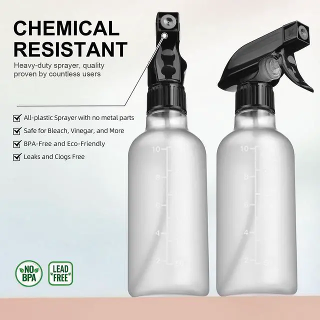 Alt view image 2 of 7 - Empty Spray Bottles 2 Pack 10 Oz, Mist & Stream, Heavy Duty Spraying