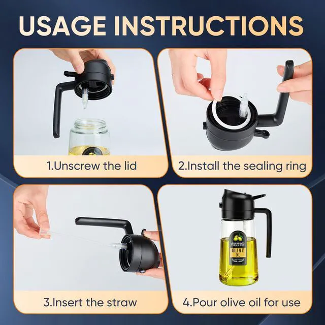 Alt view image 6 of 6 - New Upgraded 2 in 1 Oil Sprayer For Cooking, 16oz/470ml Olive Oil Dispenser Bottle for Kitchen