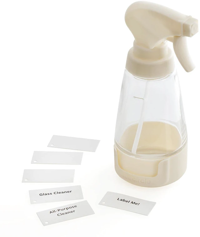 Main image of Cleaning Solution 10 Oz Glass Spray Bottle with Dual-Mode Nozzle (Spray + Mist), Recycled Plastic, Integrated Labels, Non-Slip Silicone Base, Refillable & Customizable, 1 Count
