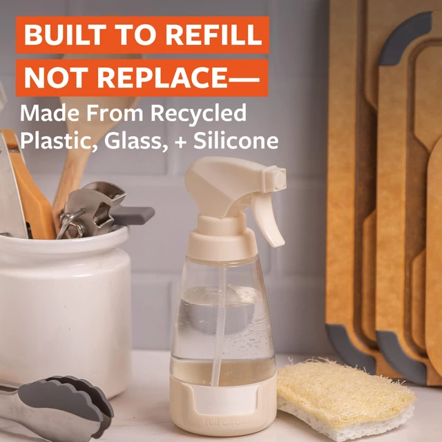 Alt view image 3 of 7 - Cleaning Solution 10 Oz Glass Spray Bottle with Dual-Mode Nozzle (Spray + Mist), Recycled Plastic, Integrated Labels, Non-Slip Silicone Base, Refillable & Customizable, 1 Count