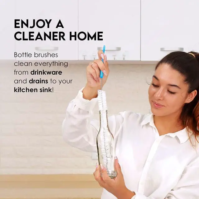 Alt view image 2 of 7 - Bottle Brush Cleaner Pack - Set of 5 Bottle Brushes for Cleaning Baby Bottles, Water Bottles, Tumblers, Wine Decanters, Flask, Bong, Vase Cleaner - One Straw Cleaner Brush