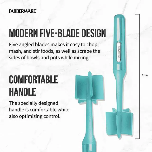 Alt view image 3 of 7 - Heat Resistant Nylon Meat and Potato Masher, Safe for Non-Stick Cookware, Aqua Sky