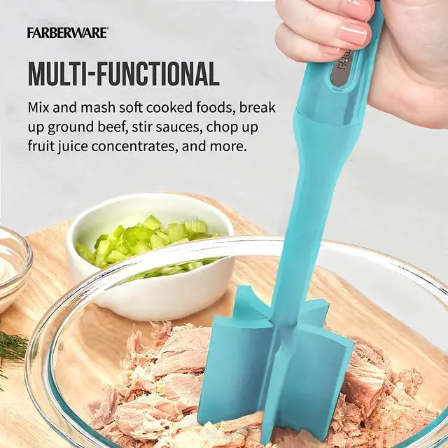 Alt view image 6 of 7 - Heat Resistant Nylon Meat and Potato Masher, Safe for Non-Stick Cookware, Aqua Sky
