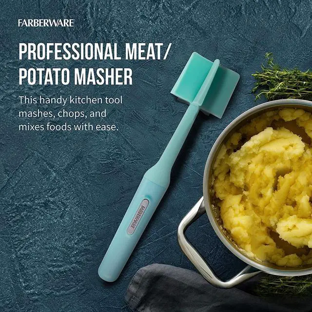 Alt view image 7 of 7 - Heat Resistant Nylon Meat and Potato Masher, Safe for Non-Stick Cookware, Aqua Sky