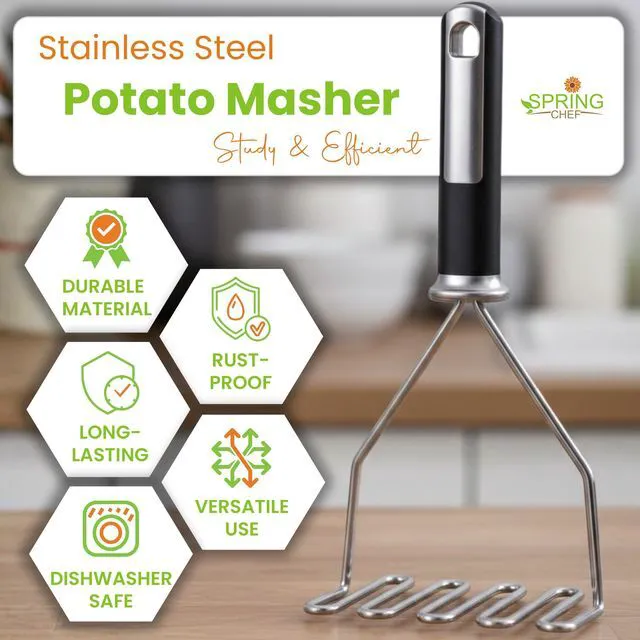 Alt view image 2 of 7 - Stainless Steel Potato Masher, Heavy Duty Mashed Potato Smasher | Fruit & Food Smasher For Avocado, Banana, Eggs - Bean Smasher Tool - Durable Metal Mashing Kitchen Tool, Dishwasher Safe