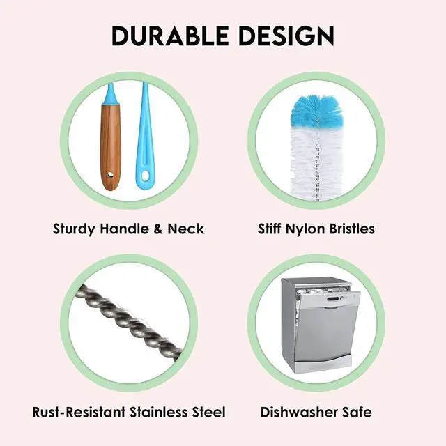 Alt view image 6 of 7 - Bottle Brush Cleaner Pack - Set of 5 Bottle Brushes for Cleaning Baby Bottles, Water Bottles, Tumblers, Wine Decanters, Flask, Bong, Vase Cleaner - One Straw Cleaner Brush