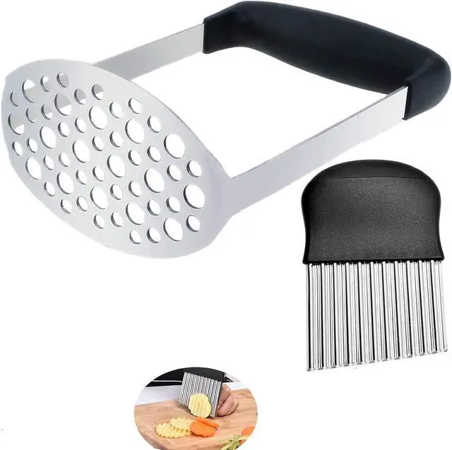 Main image of Potato Masher, Stainless Steel Integrated Masher Kitchen Tool & Food Masher/Potato Smasher with Crinkle Cutter, Perfect for Bean, Vegetable, Fruits, Avocado, Meat