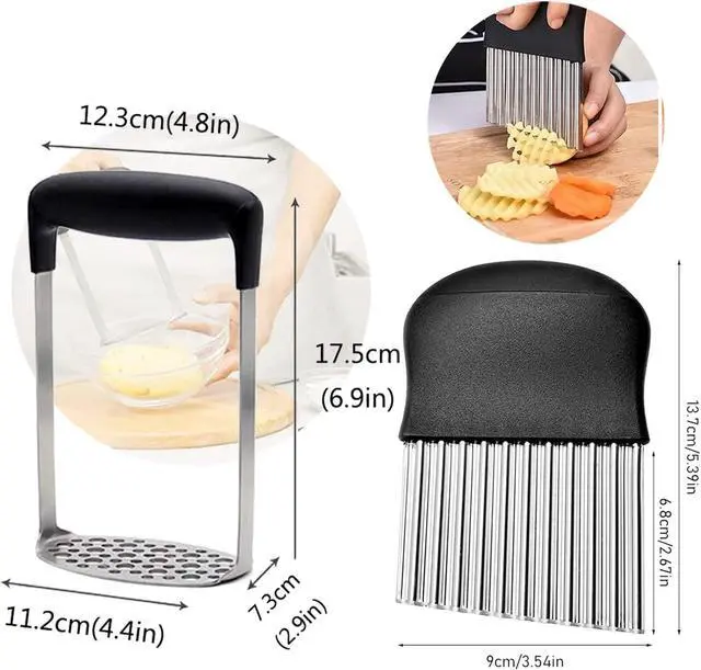 Alt view image 2 of 6 - Potato Masher, Stainless Steel Integrated Masher Kitchen Tool & Food Masher/Potato Smasher with Crinkle Cutter, Perfect for Bean, Vegetable, Fruits, Avocado, Meat