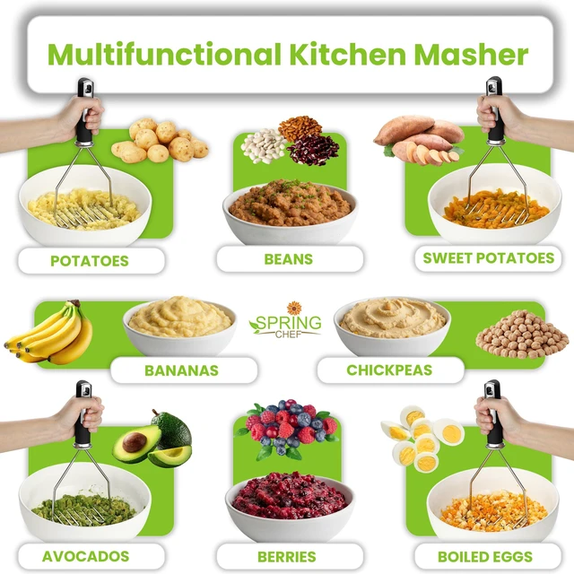 Alt view image 6 of 7 - Stainless Steel Potato Masher, Heavy Duty Mashed Potato Smasher | Fruit & Food Smasher For Avocado, Banana, Eggs - Bean Smasher Tool - Durable Metal Mashing Kitchen Tool, Dishwasher Safe