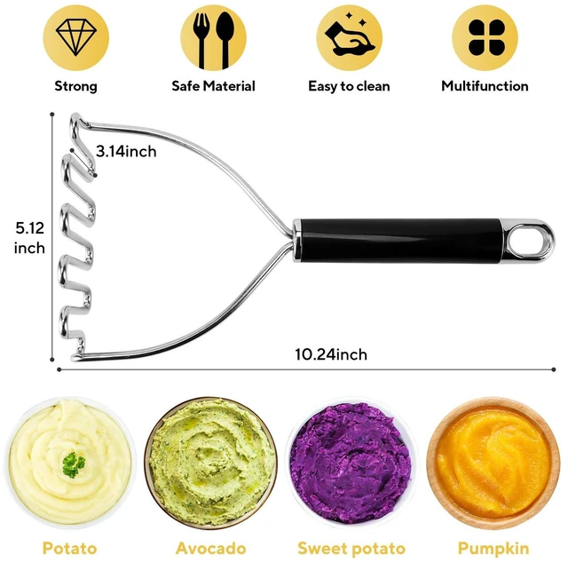 Alt view image 3 of 6 - Potato Masher, Large Heavy Duty Stainless Steel Mashed Potato Masher Kitchen Tool, Professional Metal Wire Smasher for Bean, Avocado, Vegetable-10.24 inch Silver