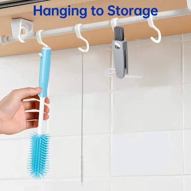 Alt view image 2 of 4 - 3 Pack Water Bottle Cleaner Brush Set - for Owala Cleaning Kit, Long Handle Silicone Bottle Brush Soft Touch No Scratch, Straw Cleaner Brush, 3 in 1 Multipurpose Cup Cleaner Kit for Owala Accessories