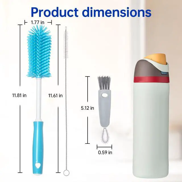 Alt view image 3 of 4 - 3 Pack Water Bottle Cleaner Brush Set - for Owala Cleaning Kit, Long Handle Silicone Bottle Brush Soft Touch No Scratch, Straw Cleaner Brush, 3 in 1 Multipurpose Cup Cleaner Kit for Owala Accessories