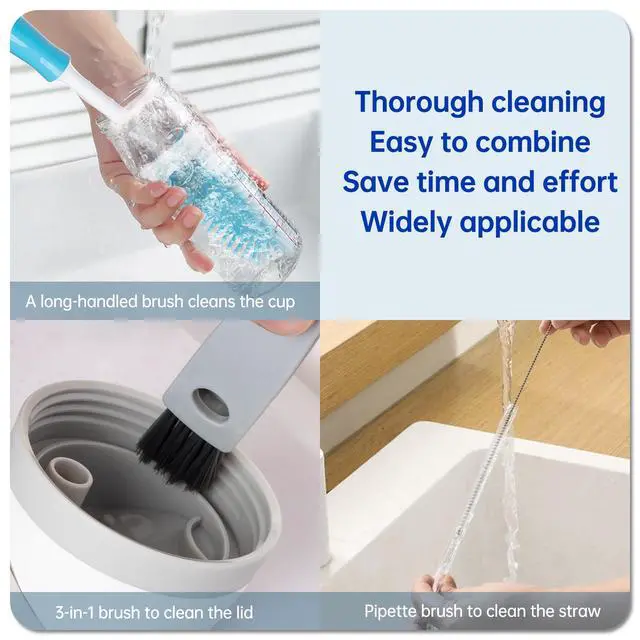 Alt view image 4 of 4 - 3 Pack Water Bottle Cleaner Brush Set - for Owala Cleaning Kit, Long Handle Silicone Bottle Brush Soft Touch No Scratch, Straw Cleaner Brush, 3 in 1 Multipurpose Cup Cleaner Kit for Owala Accessories