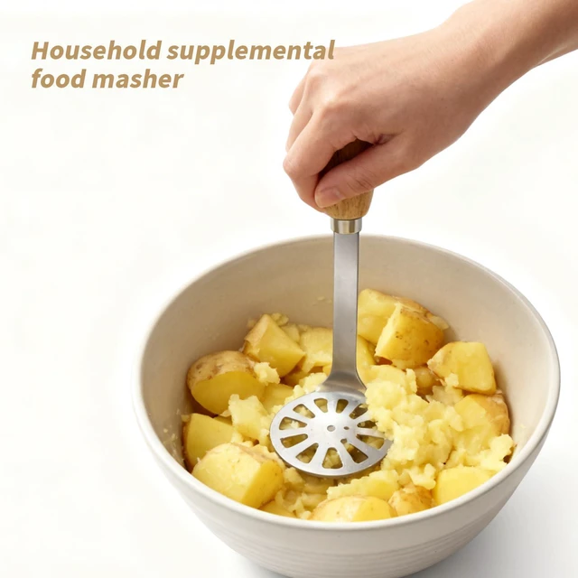 Alt view image 4 of 7 - 5.9" Mini Potato Masher,Avocado Masher with Wood Non Slip Handle
