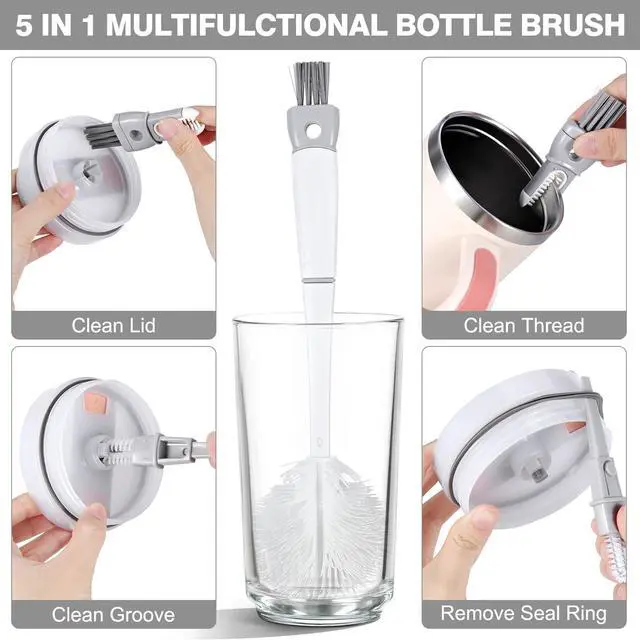 Alt view image 2 of 5 - Straw Cleaner Brush Bottle Brush Kit for Stanley Cup Tumbler - Multifunctional Water Bottle Cleaner and 3-Size Straw Cleaning Brushes for Owala Freesip/Simple Modern/Yeti Tumbler, Cup Lid Gap Cleaners