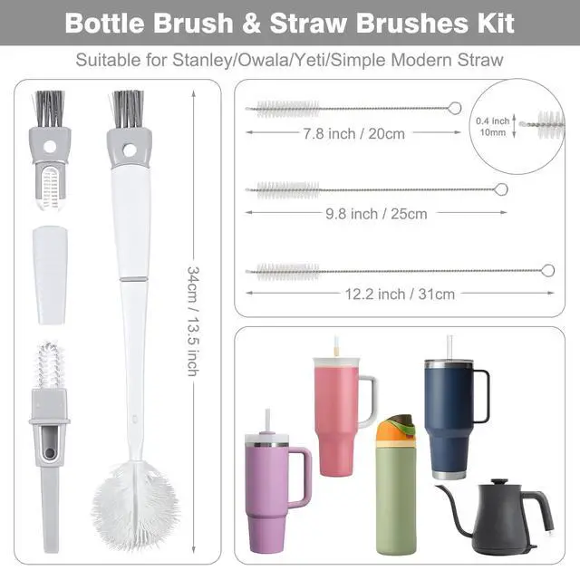 Alt view image 5 of 5 - Straw Cleaner Brush Bottle Brush Kit for Stanley Cup Tumbler - Multifunctional Water Bottle Cleaner and 3-Size Straw Cleaning Brushes for Owala Freesip/Simple Modern/Yeti Tumbler, Cup Lid Gap Cleaners