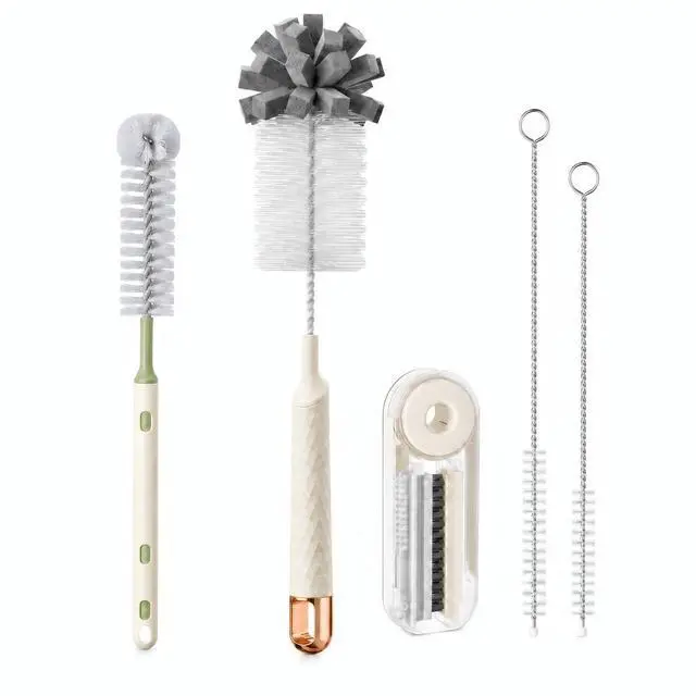 Main image of Water Bottle Cleaning Brush Set, 5-in-1 Bottle Brush Kit with Sponge Brush, Telescopic Brush, 4-in-1 Lid Cleaner & Straw Brushes for Owala, Stanley, YETI, Hydro Flask Tumblers