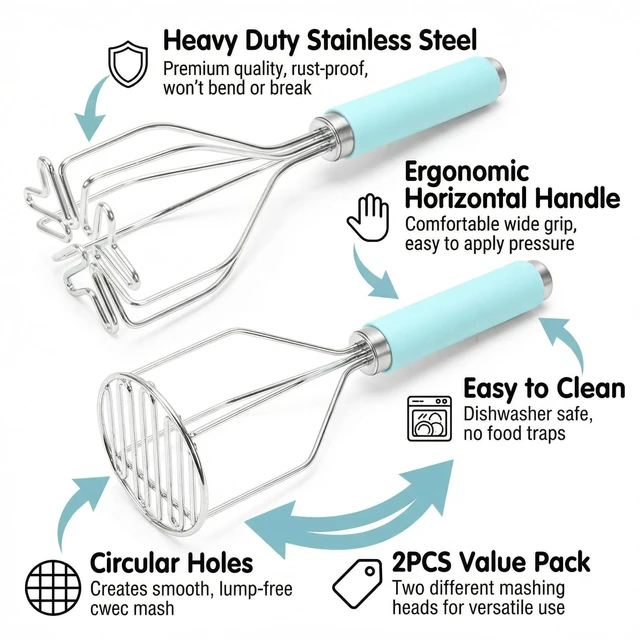 Alt view image 3 of 7 - Potato Masher Hand Food Smasher Kitchen Tool Set