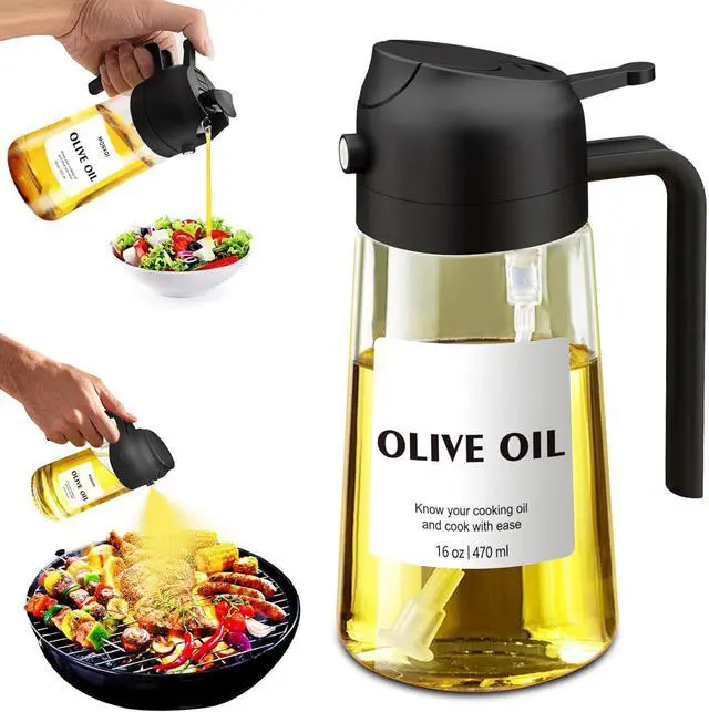 Alt view image 2 of 7 - Olive Oil Dispenser and Oil Sprayer 16oz/470ml Glass Light-Proof Oil Pourer for Kitchen, Air Fryer, Cooking, Salad, and BBQ