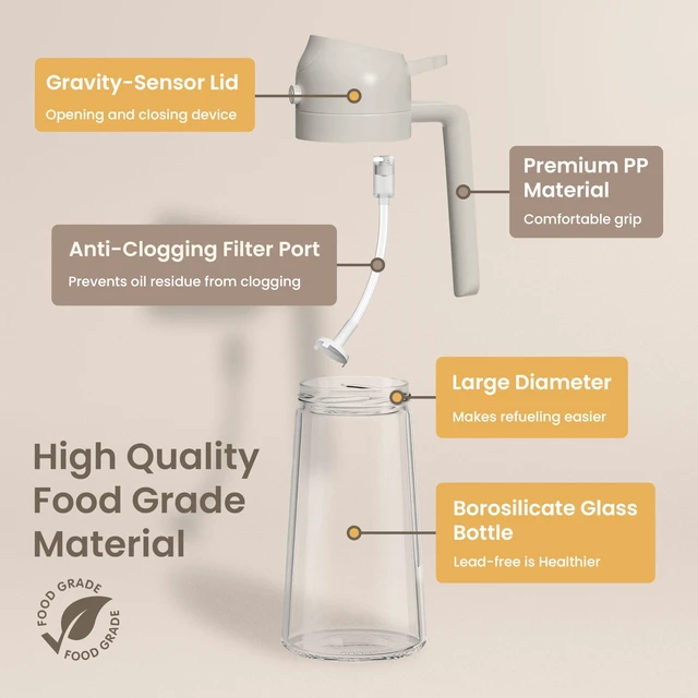 Alt view image 4 of 7 - Oil Sprayer for Cooking - 2-in-1 Oil Dispenser & Sprayer - 16oz Glass Bottle for Mist Spray - Perfect for Olive Oil, Air Fryers, Salads, Grilling & More (Kitchen Essentials) (Black)