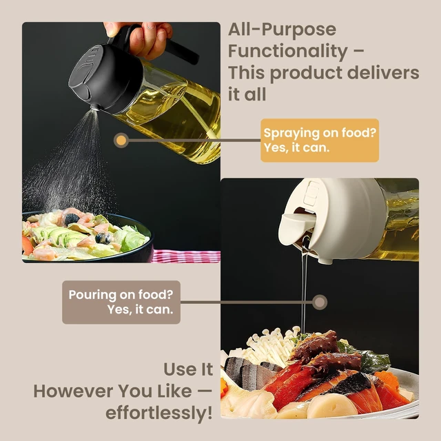 Alt view image 2 of 7 - Oil Sprayer for Cooking - 2-in-1 Oil Dispenser & Sprayer - 16oz Glass Bottle for Mist Spray - Perfect for Olive Oil, Air Fryers, Salads, Grilling & More (Kitchen Essentials) (Black)