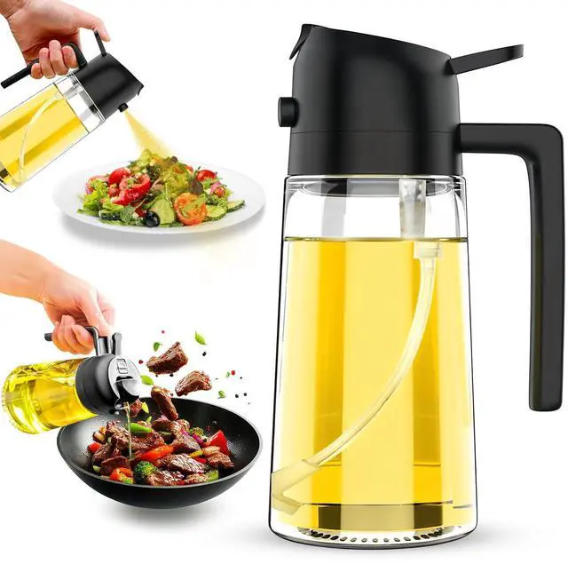 Main image of Oil Sprayer and Dispenser 2-in-1, 16oz/470ml Glass Bottle with Flip Cap, Oil Mister for Cooking, Air Fryer, Grilling, Salad, Frying, BBQ, Black
