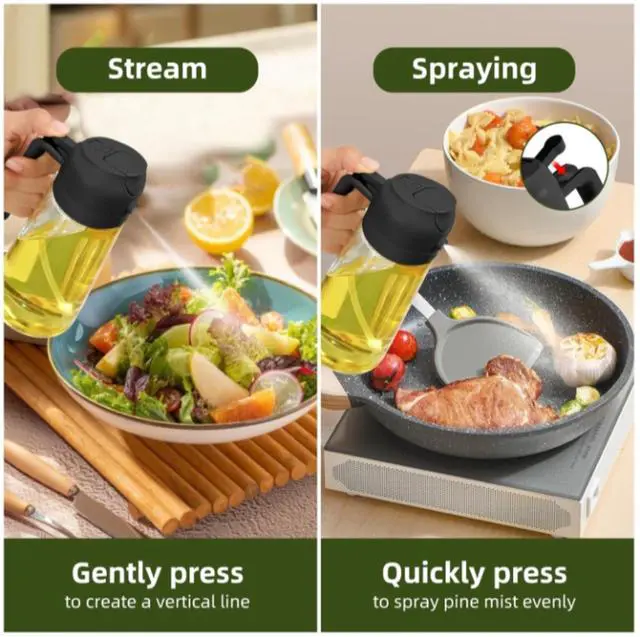 Alt view image 4 of 7 - Oil Sprayer and Dispenser 2-in-1, 16oz/470ml Glass Bottle with Flip Cap, Oil Mister for Cooking, Air Fryer, Grilling, Salad, Frying, BBQ, Black