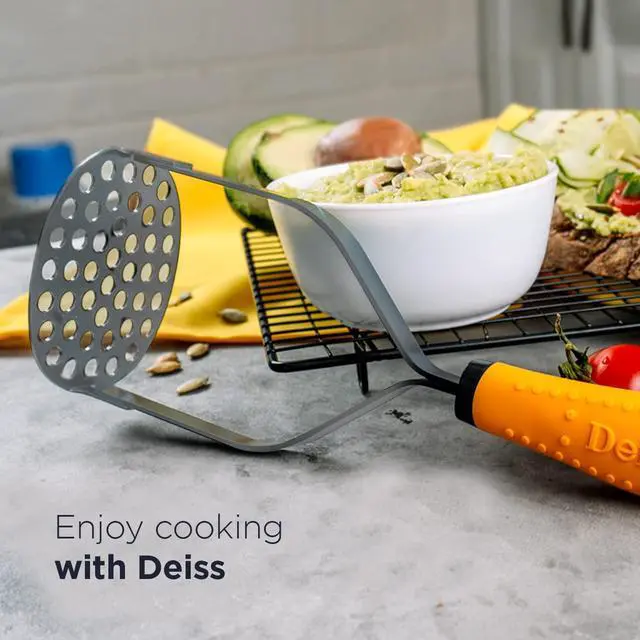 Alt view image 4 of 7 - PRO Heavy Duty Stainless Steel Potato Masher with Non-Slip Rubber Handle Hand Held Mash Maker for Struggle-Free Mashing Dishwasher Safe Vegetable and Fruit Masher