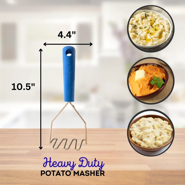 Alt view image 2 of 7 - Large Stainless Steel Potato Masher with Soft Grip Handle Heavy Duty Vegetable, Bean & Avocado Masher for Smooth & Creamy Mashes Dishwasher Safe (Lagoon Blue)