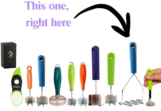 Alt view image 4 of 7 - Large Stainless Steel Potato Masher with Soft Grip Handle Heavy Duty Vegetable, Bean & Avocado Masher for Smooth & Creamy Mashes Dishwasher Safe (Lagoon Blue)