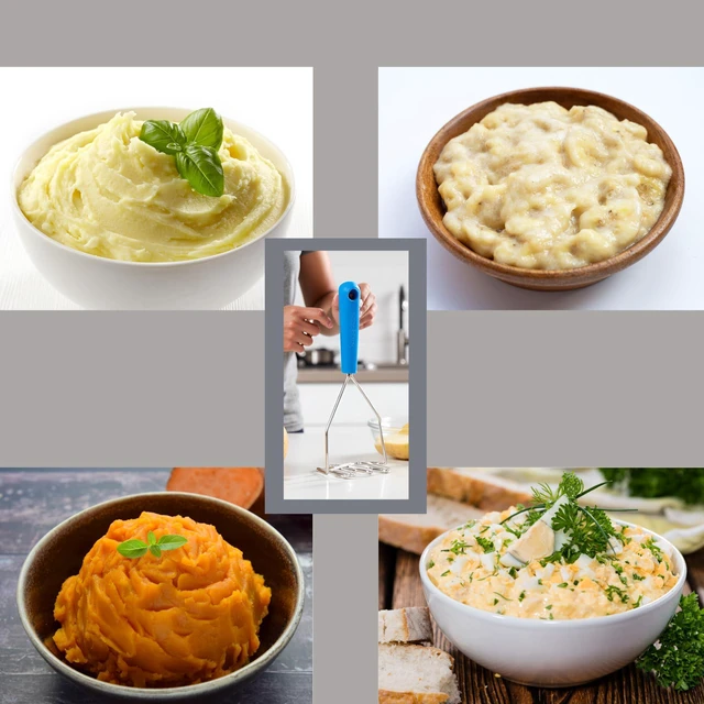 Alt view image 6 of 7 - Large Stainless Steel Potato Masher with Soft Grip Handle Heavy Duty Vegetable, Bean & Avocado Masher for Smooth & Creamy Mashes Dishwasher Safe (Lagoon Blue)