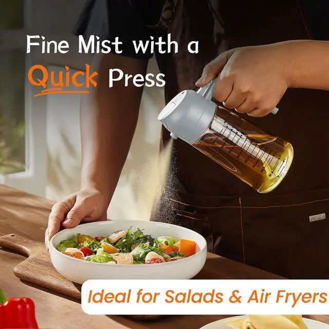 Alt view image 2 of 7 - 16oz/470ml Glass Olive Oil Sprayer for Cooking 2 in 1 Olive Oil Dispenser Bottle for Kitchen Gadgets and Air Fryer Accessories, Salad, BBQ - Ash