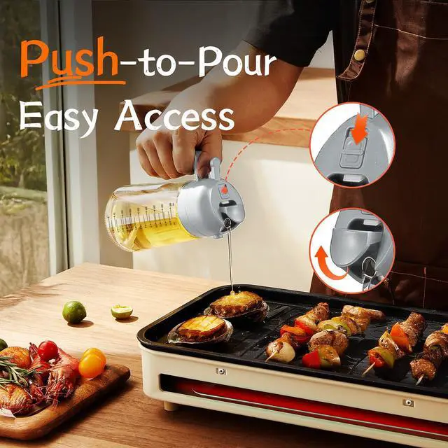 Alt view image 4 of 7 - 16oz/470ml Glass Olive Oil Sprayer for Cooking 2 in 1 Olive Oil Dispenser Bottle for Kitchen Gadgets and Air Fryer Accessories, Salad, BBQ - Ash